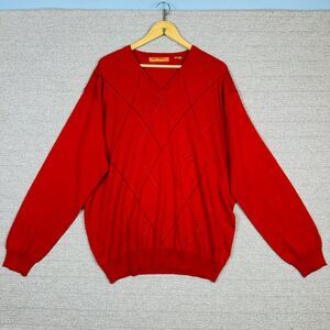 Setti Ponte Sz XXL V Sweater V-Neck Diamond Red Cashmere Blend Soft Preppy Italy